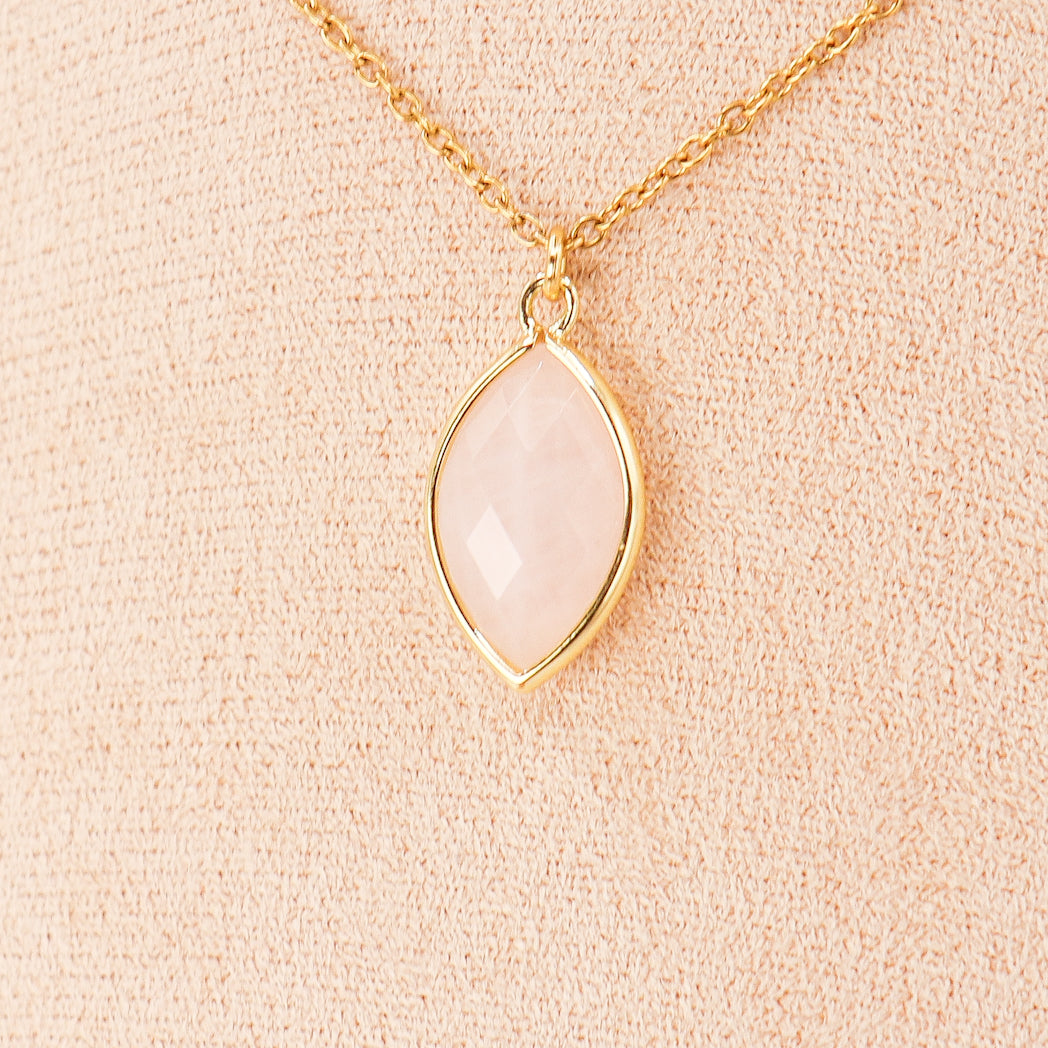 Pendentif Amande en Quartz Rose